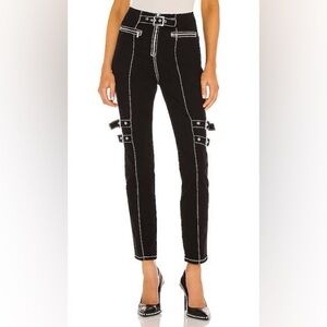 WeWoreWhat Black Straight Leg Pants with White Stitching